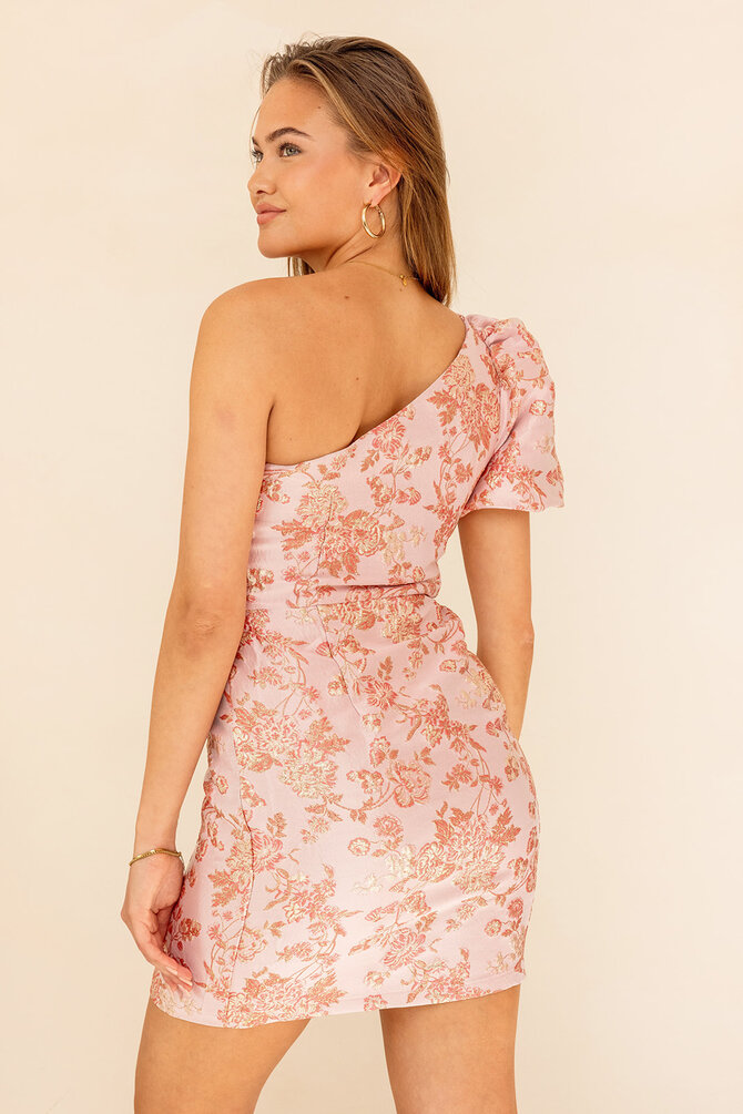 Bloemen One Shoulder Jurk - Roze