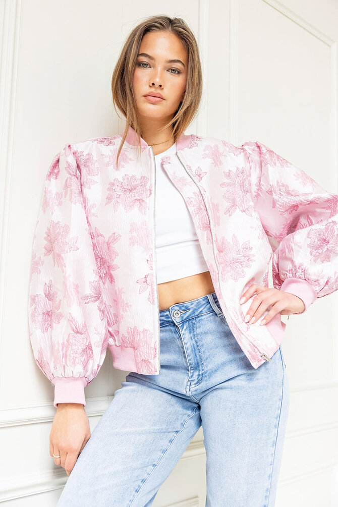 Bloemen Bomber Jas - Roze