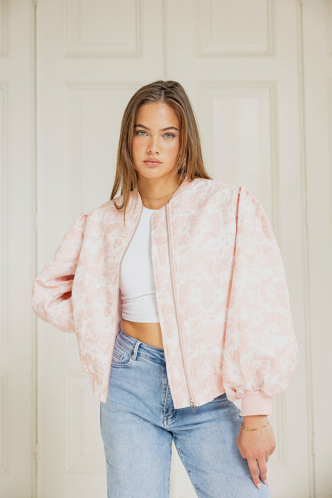 Bloemen Bomber Jas - Peach