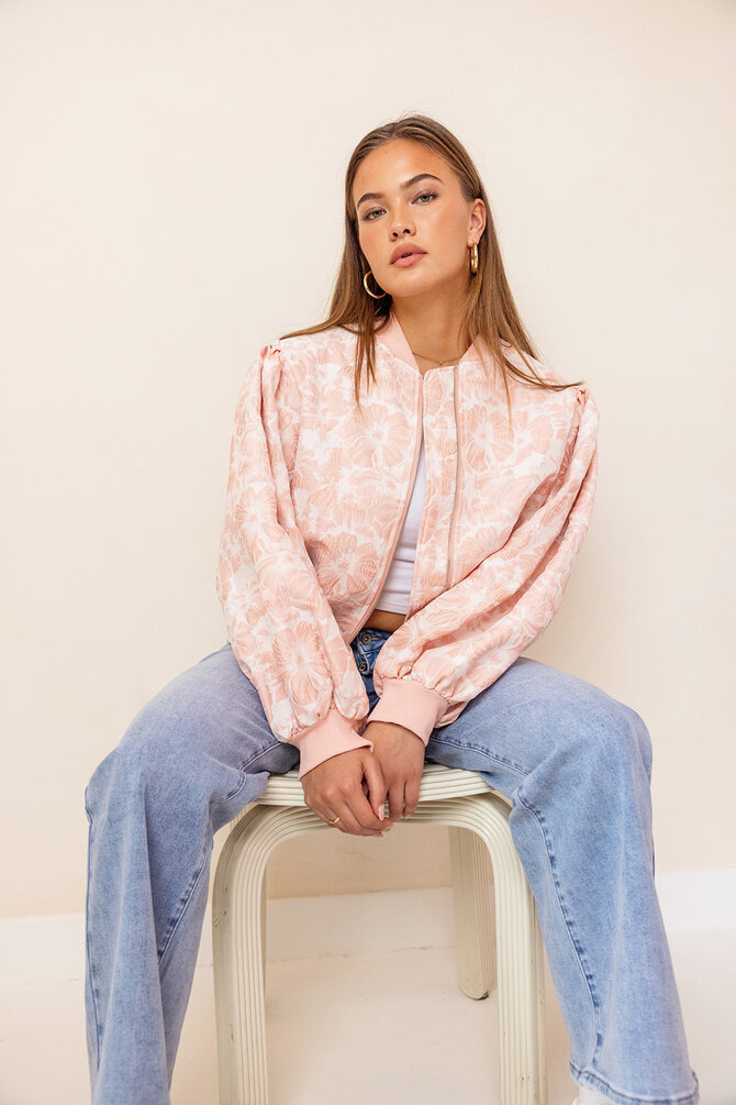 Bloemen Bomber Jas - Peach
