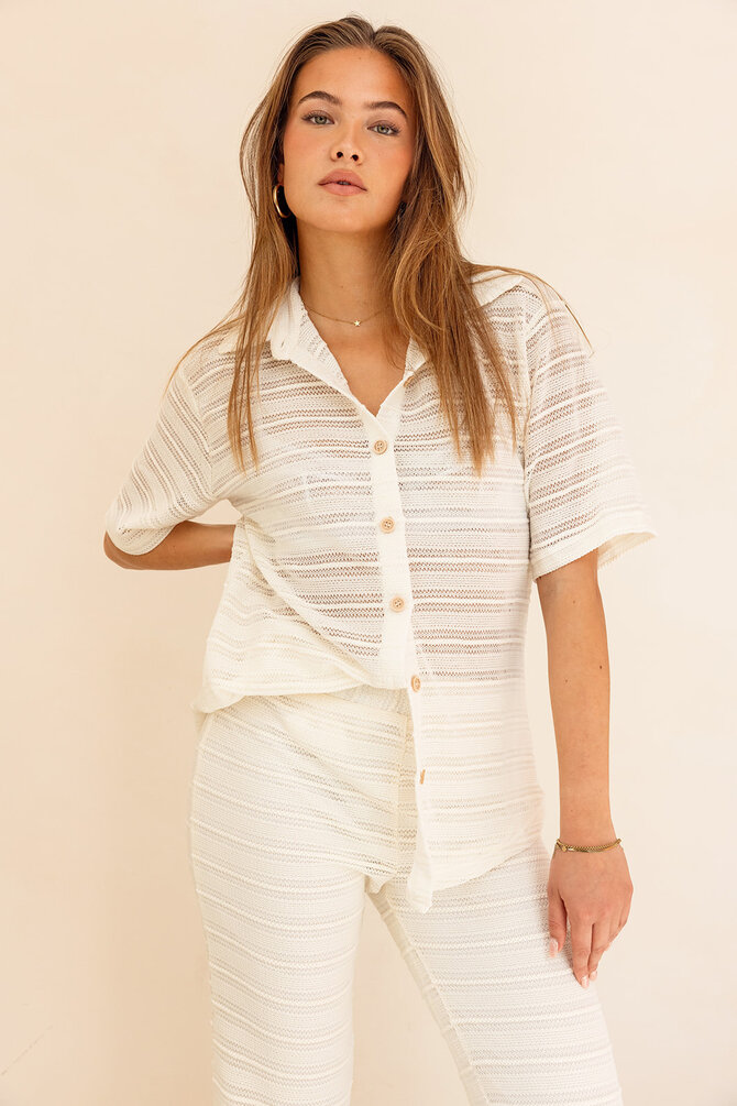 Gestreepte Zigzag Blouse - Beige