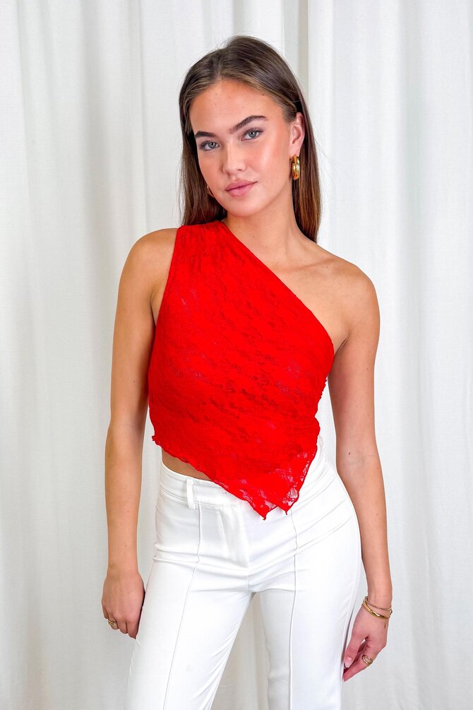 Kanten One Shoulder Top - Rood