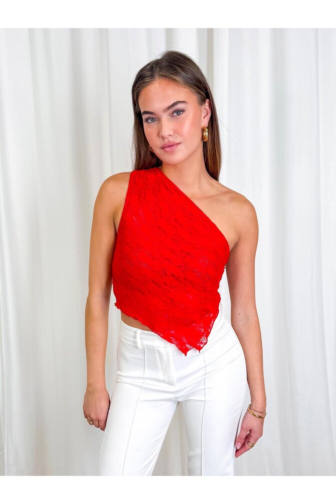 Kanten One Shoulder Top - Rood