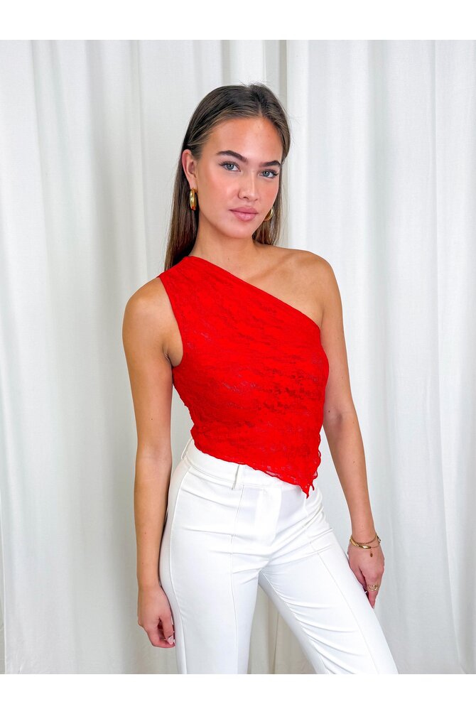 Kanten One Shoulder Top - Rood