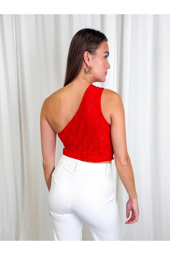 Kanten One Shoulder Top - Rood