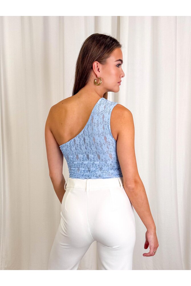 Kanten One Shoulder Top - Blauw