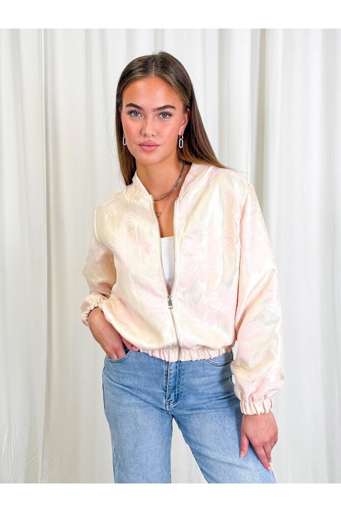 Flower Bomber Jas - Crème/Roze
