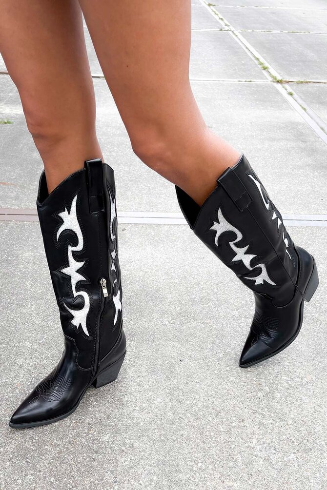 PU Cowboy Laarzen Fiona - Zwart