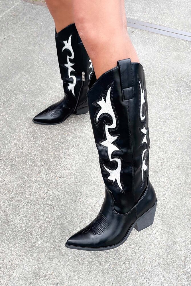 PU Cowboy Laarzen Fiona - Zwart