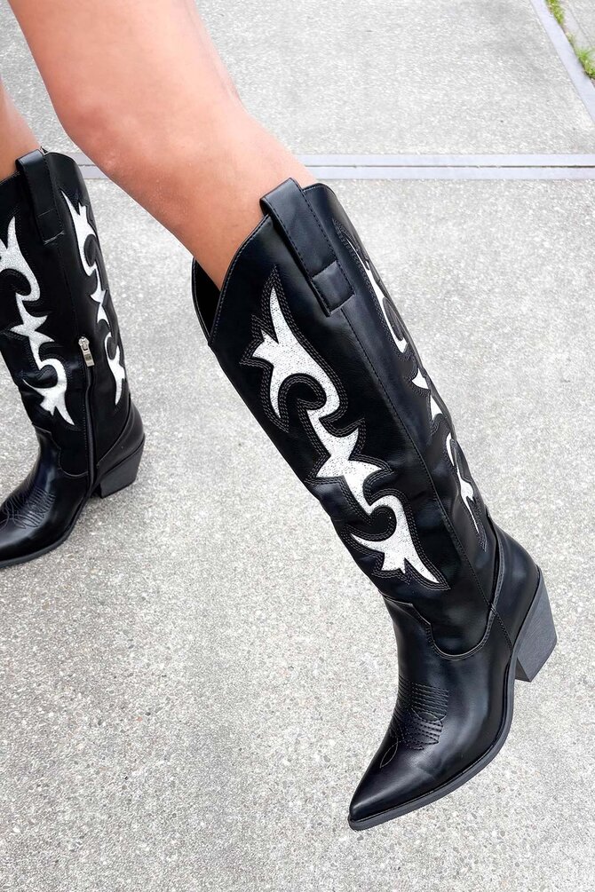 PU Cowboy Laarzen Fiona - Zwart