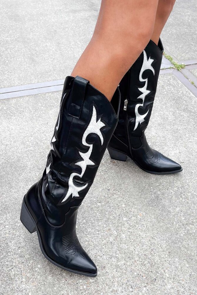 PU Cowboy Laarzen Fiona - Zwart