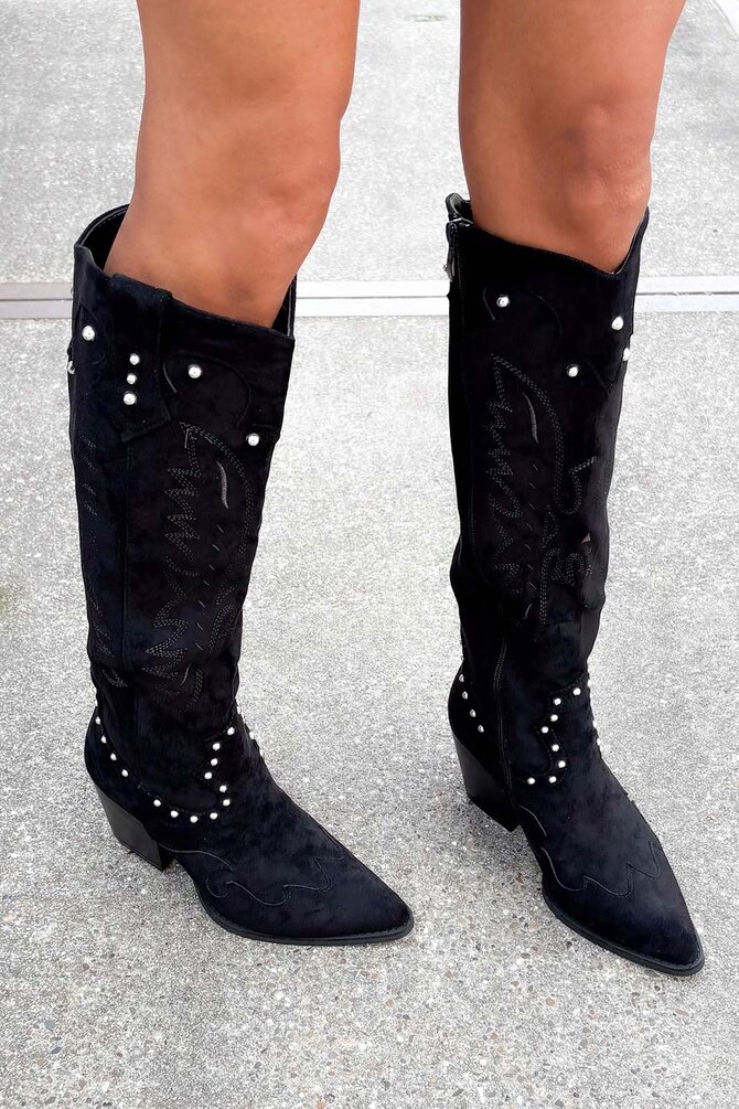 Suède Look Cowboy Laarzen - Zwart