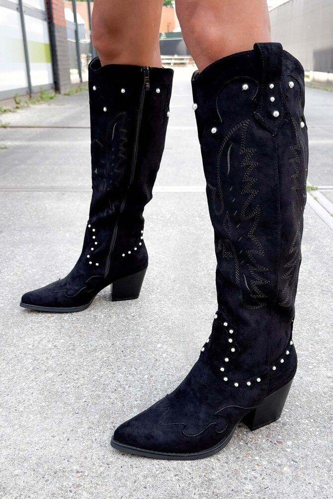 Suède Look Cowboy Laarzen - Zwart