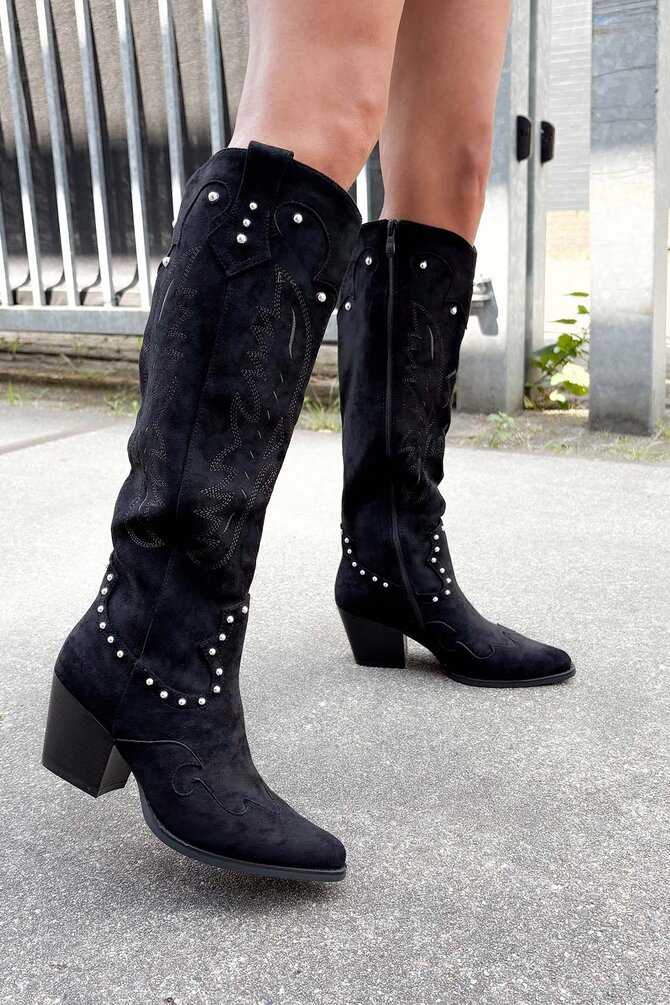 Suède Look Cowboy Laarzen - Zwart