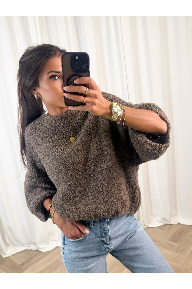 Zachte Top Driekwart Mouwen - Bruin