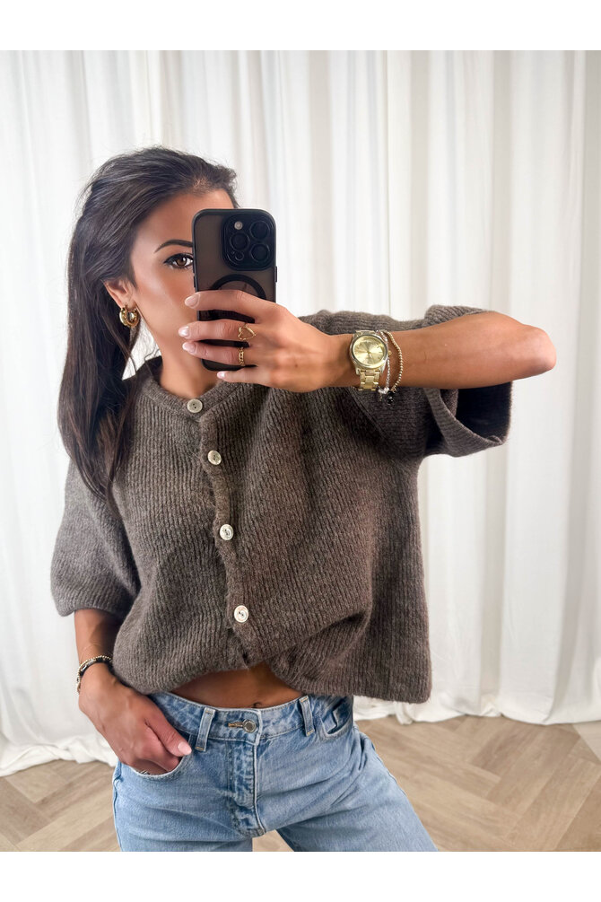 Gebreide Knopen Top - Taupe