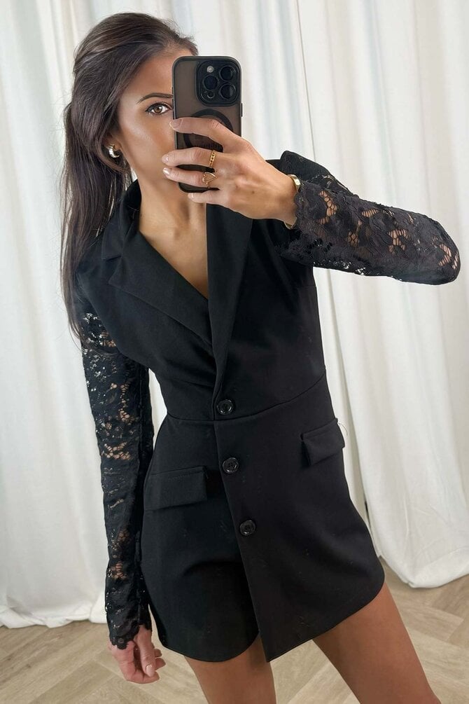 Lace Playsuit Maud - Zwart