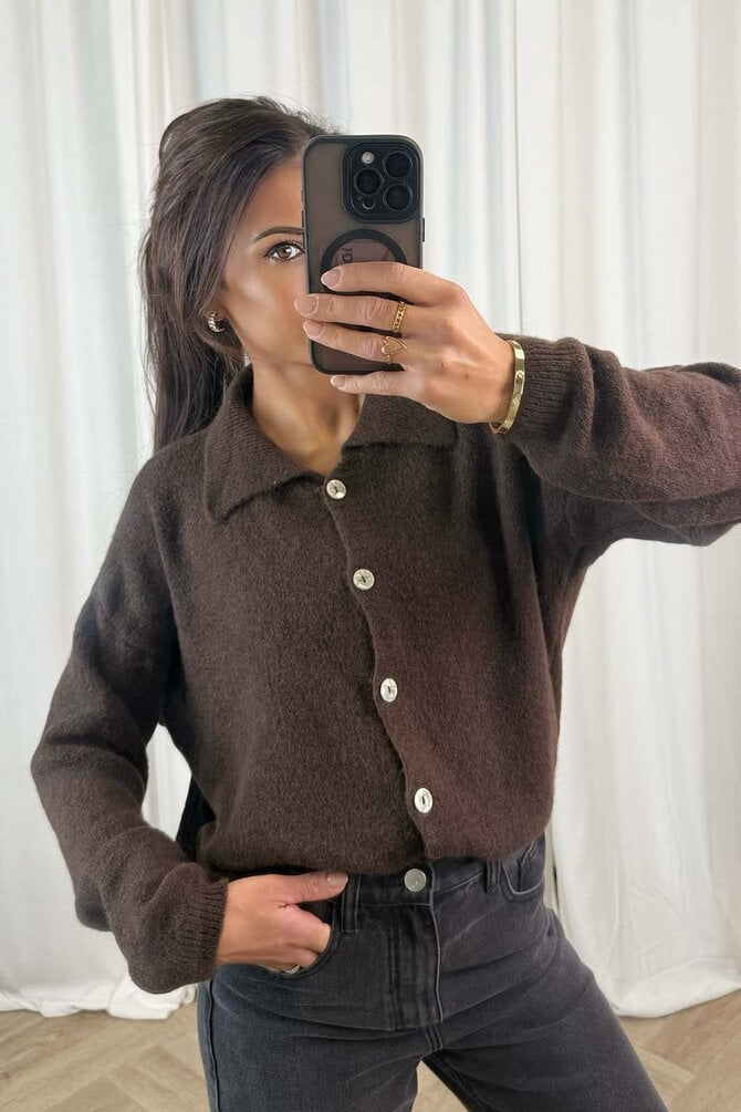 Gebreide Vest Lange Mouwen - Bruin