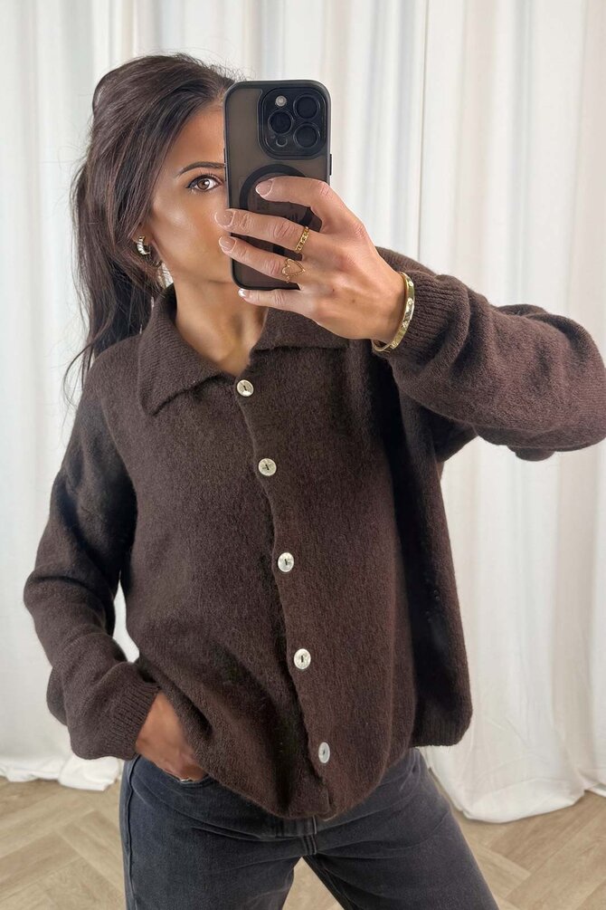 Gebreide Vest Lange Mouwen - Bruin