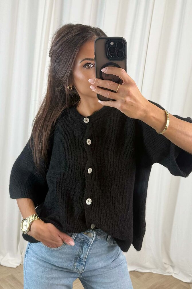 Gebreide Knopen Top - Zwart