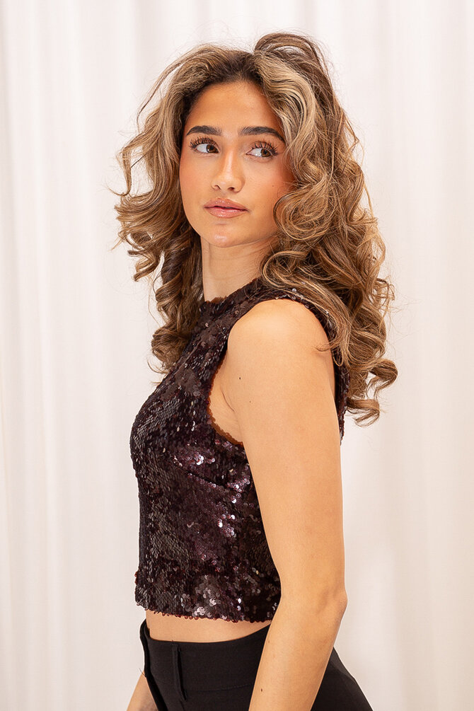 Pailletten Top Ella - Bruin