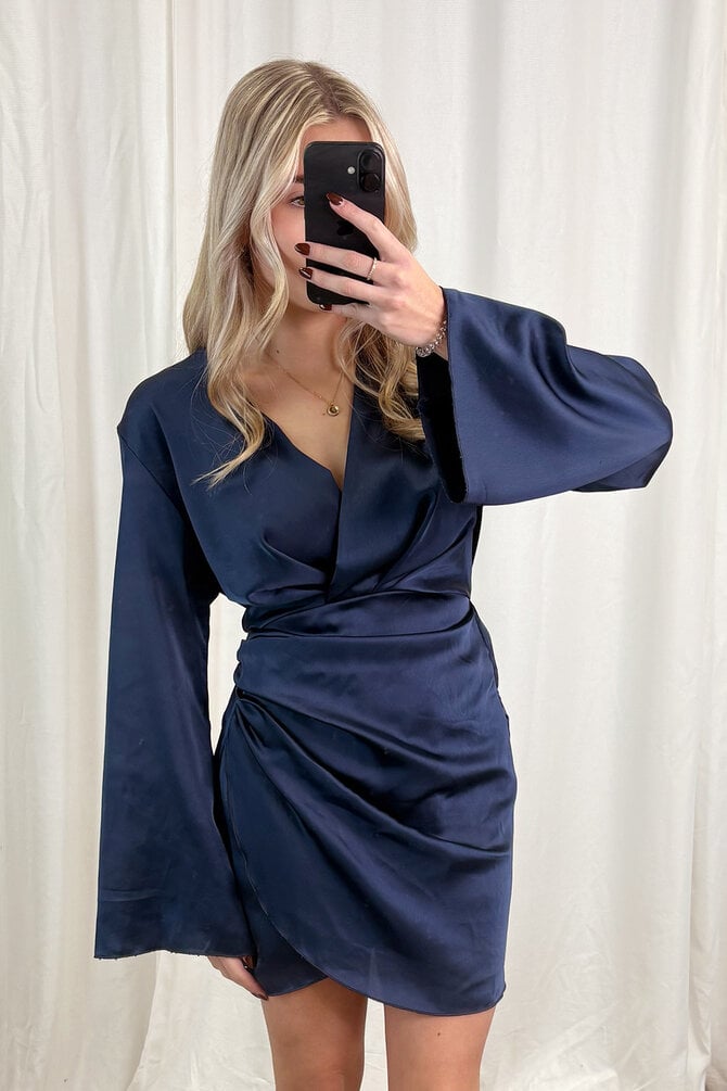 Satijnen Jurk Elvita - Navy