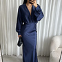 Lange Satijnen Maxi Jurk - Navy