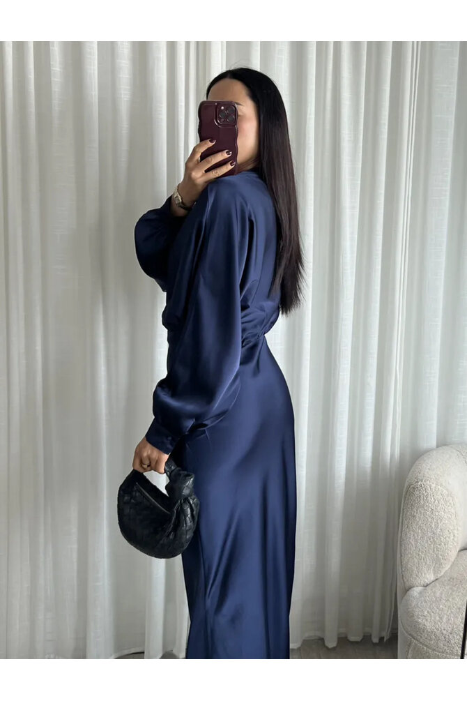Lange Satijnen Maxi Jurk - Navy