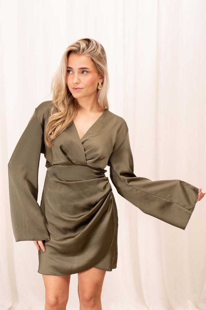 Satijnen Jurk Elvita - Olijf Groen