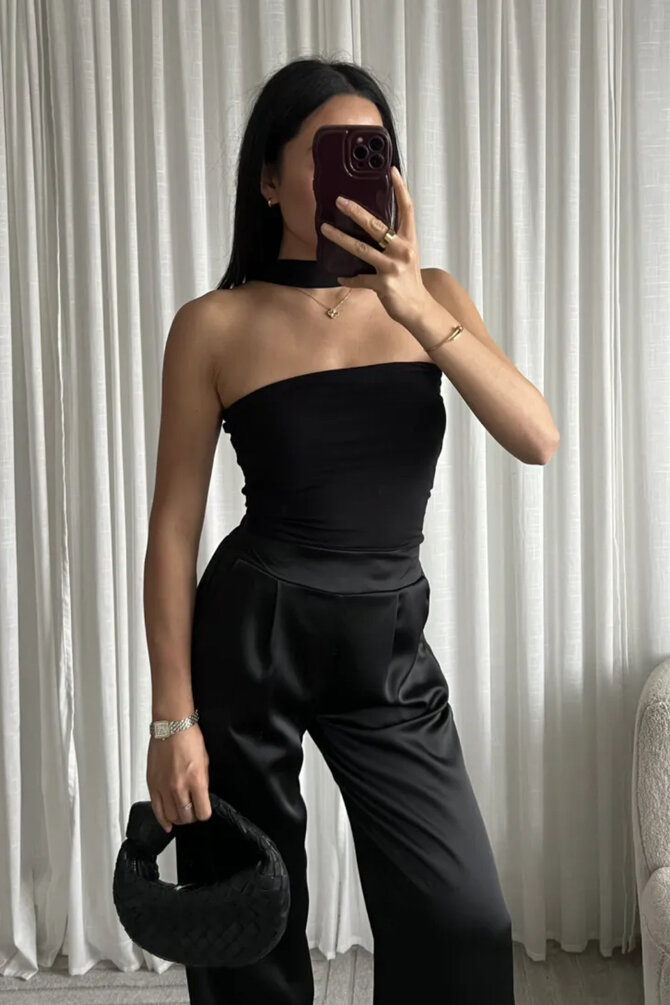 Top Met Vaste Choker - Zwart