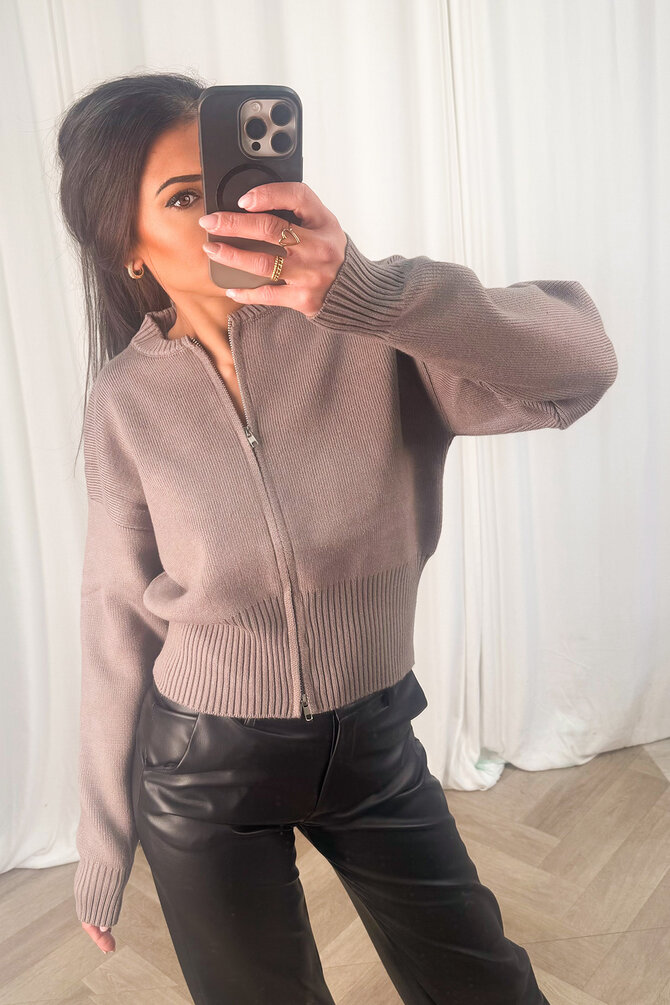Gebreide Zipper Vest - Taupe