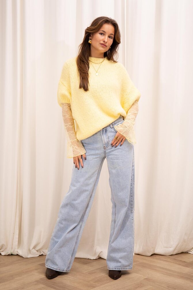 Gebreide Trui Drie Kwart Mouwen - Geel