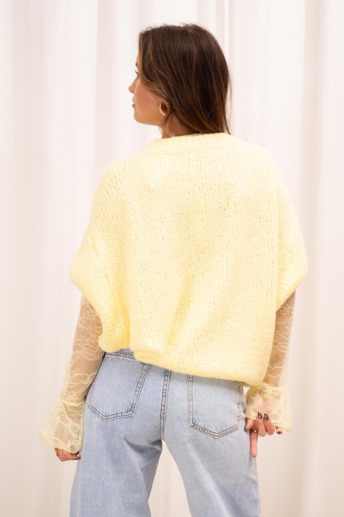 Gebreide Trui Drie Kwart Mouwen - Geel