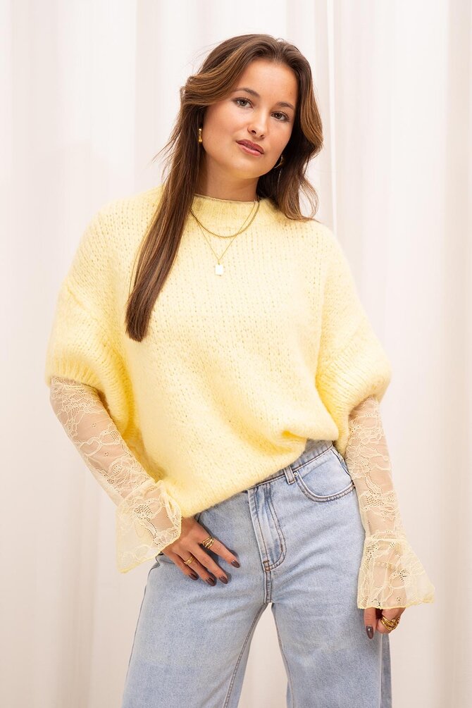 Gebreide Trui Drie Kwart Mouwen - Geel