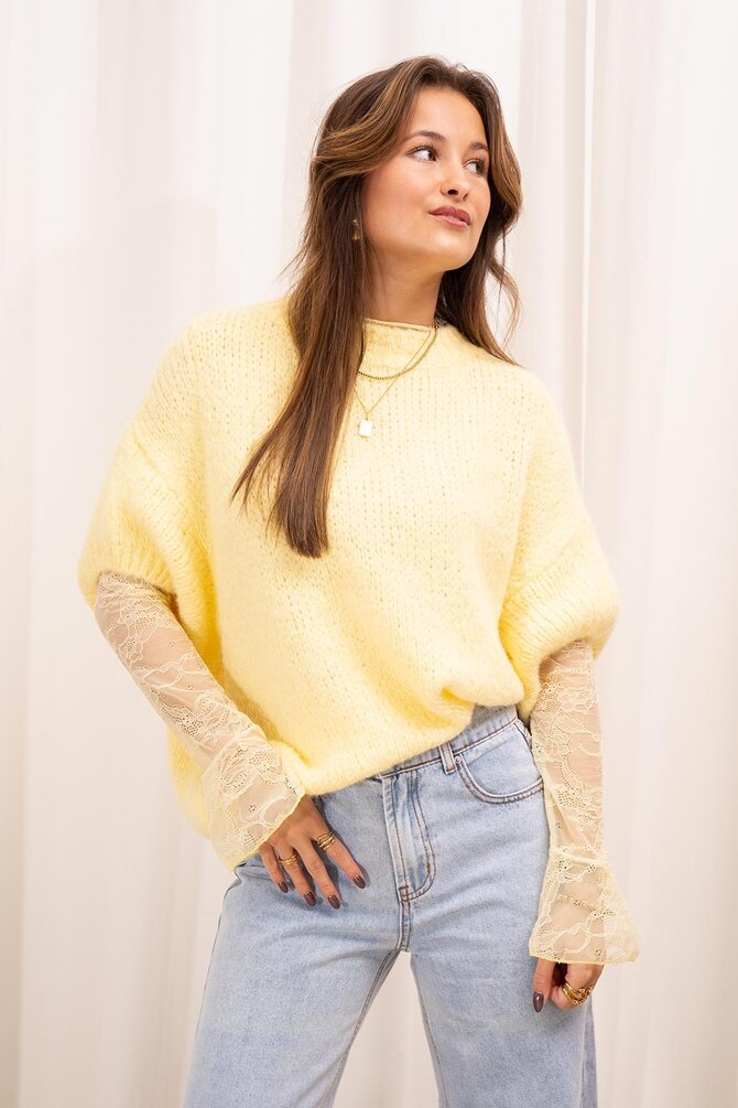 Gebreide Trui Drie Kwart Mouwen - Geel
