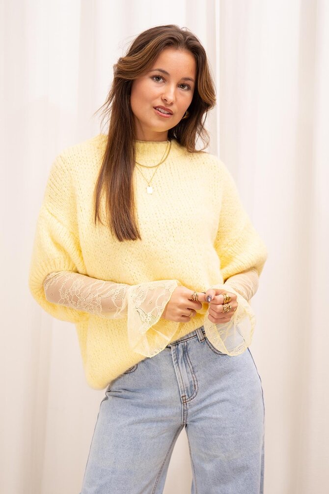Gebreide Trui Drie Kwart Mouwen - Geel