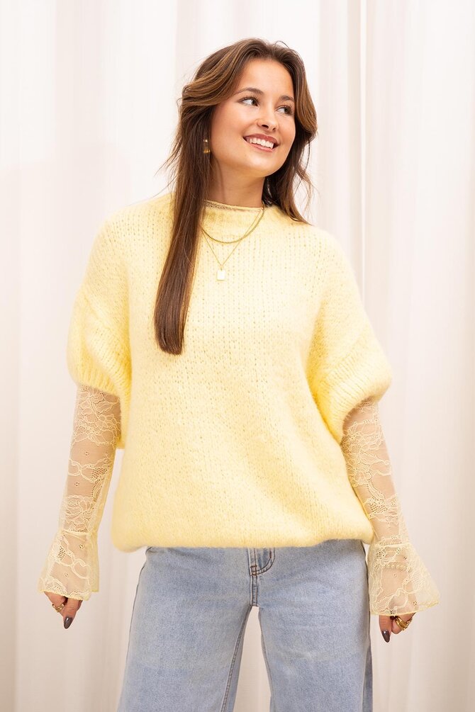 Gebreide Trui Drie Kwart Mouwen - Geel