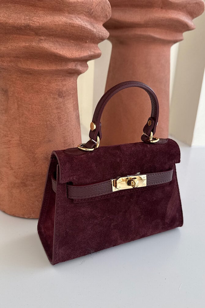 Suède Tas Gouden Detail - Bordeaux