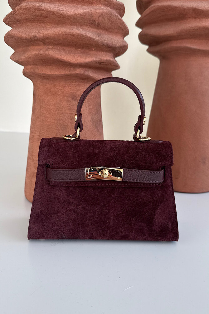 Suède Tas Gouden Detail - Bordeaux