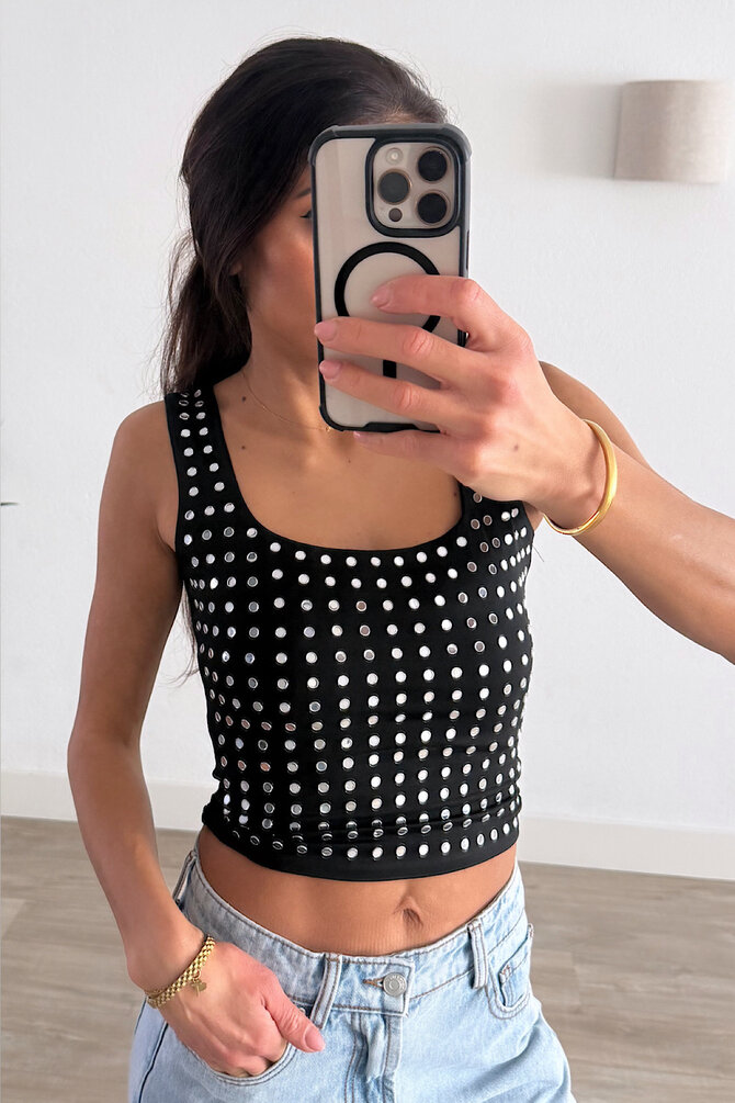 Open Hals Studs Top - Zwart