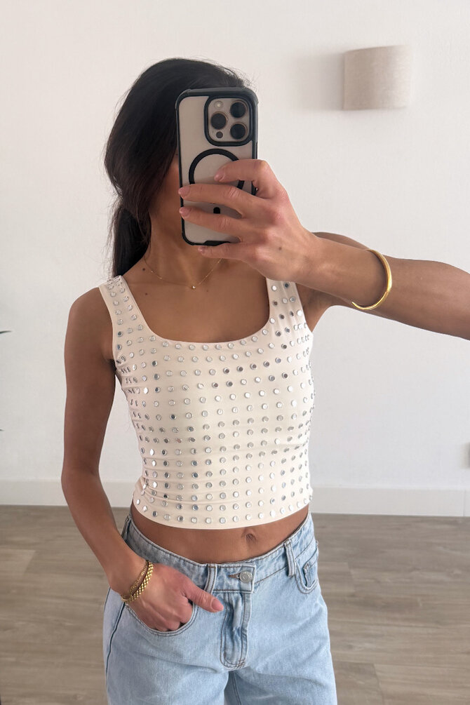 Open Hals Studs Top - Crème