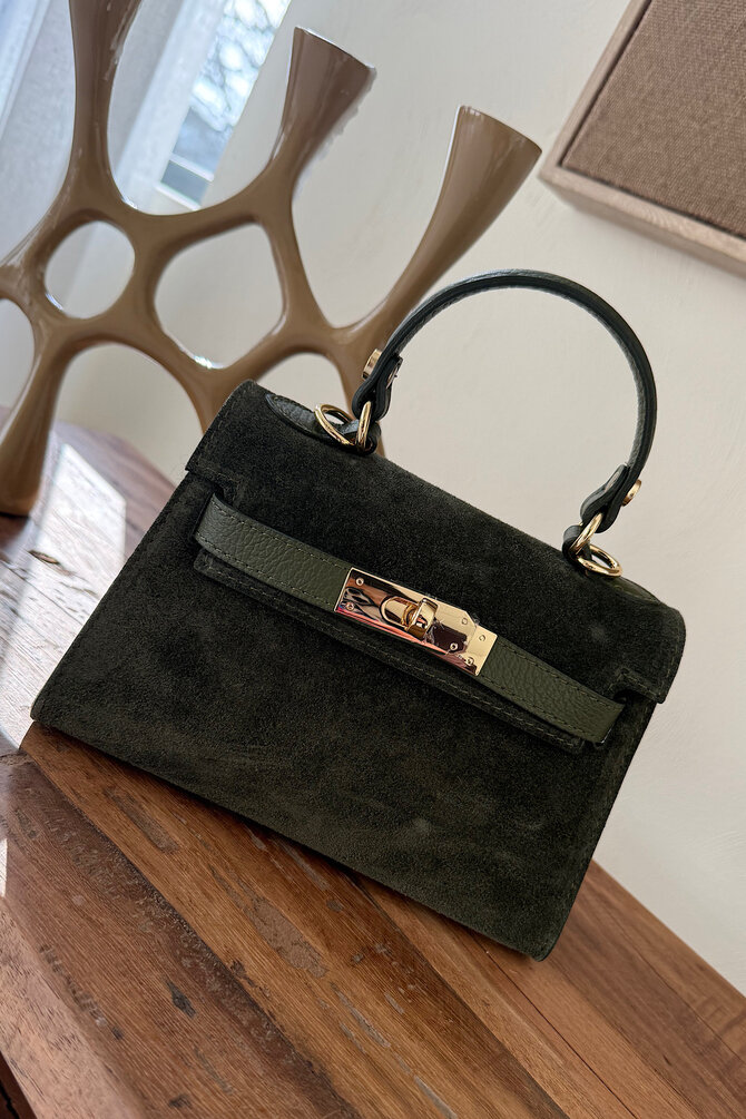 Suède Tas Gouden Detail - Groen