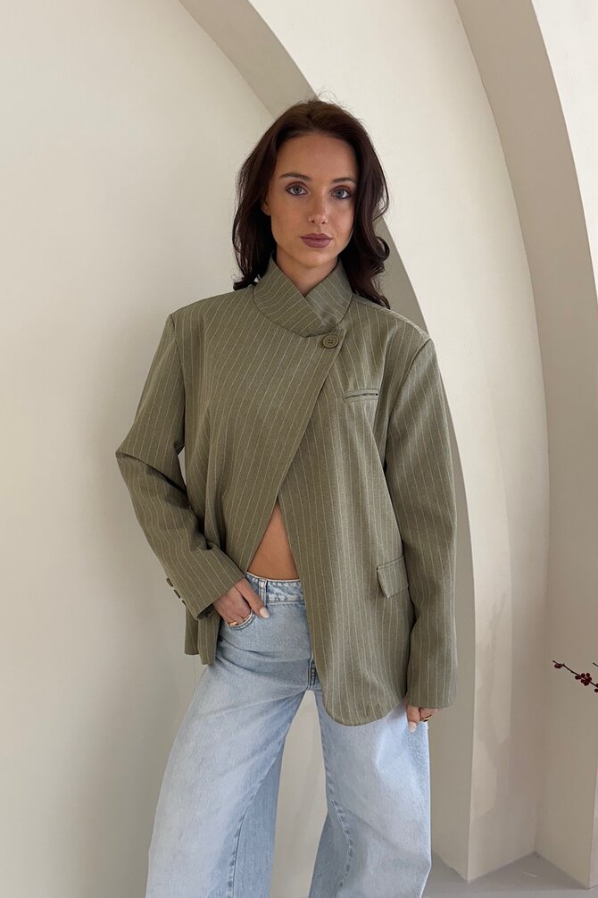 Gestreepte Blazer - Groen