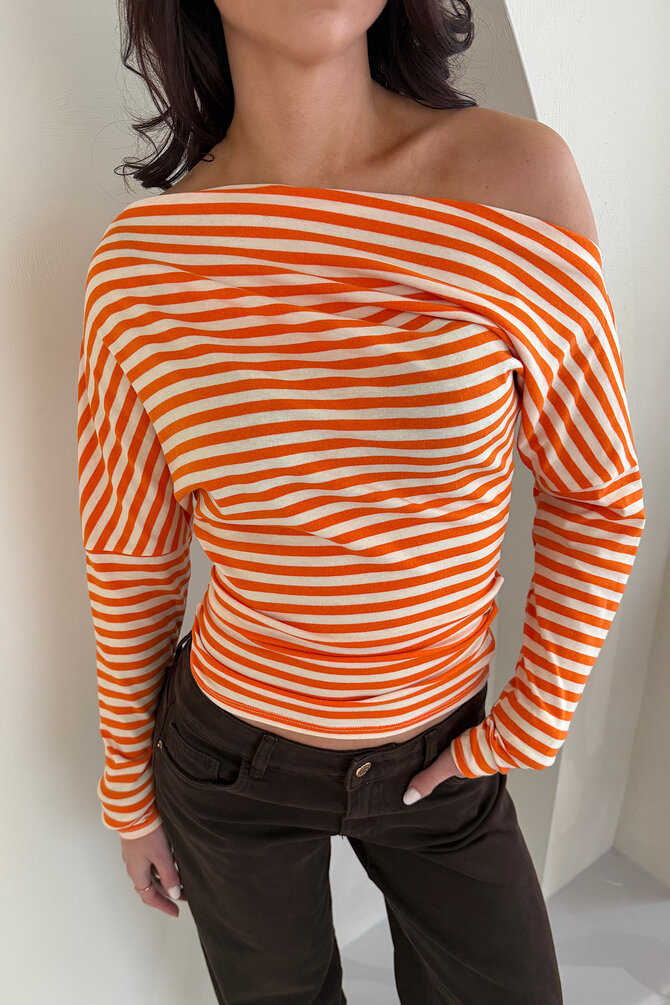 Gestreepte Off Shoulder Top - Oranje