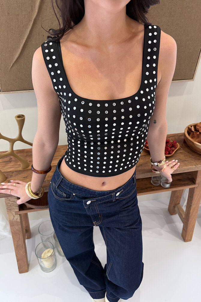 Open Hals Studs Top - Zwart