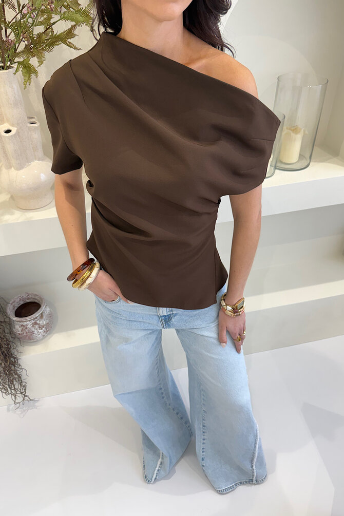 Asymmetrische Top Gedrapeerd - Bruin