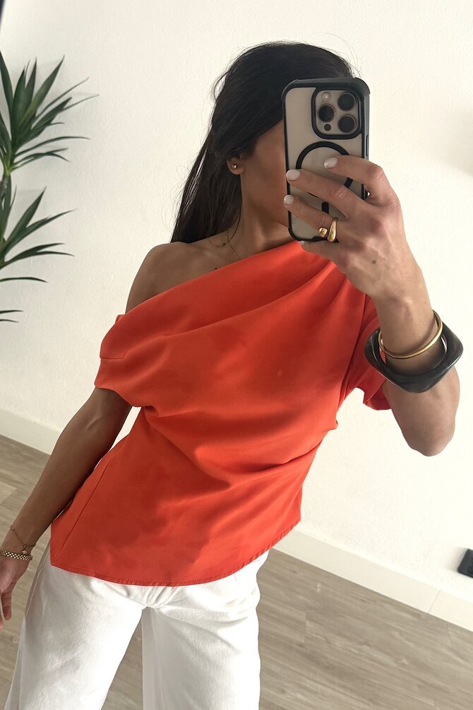 Asymmetrische Top Gedrapeerd - Oranje