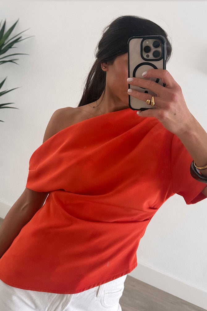 Asymmetrische Top Gedrapeerd - Oranje