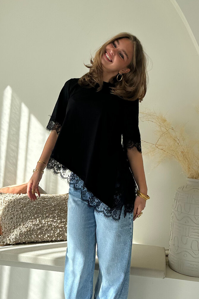 Kanten Shirt - Zwart