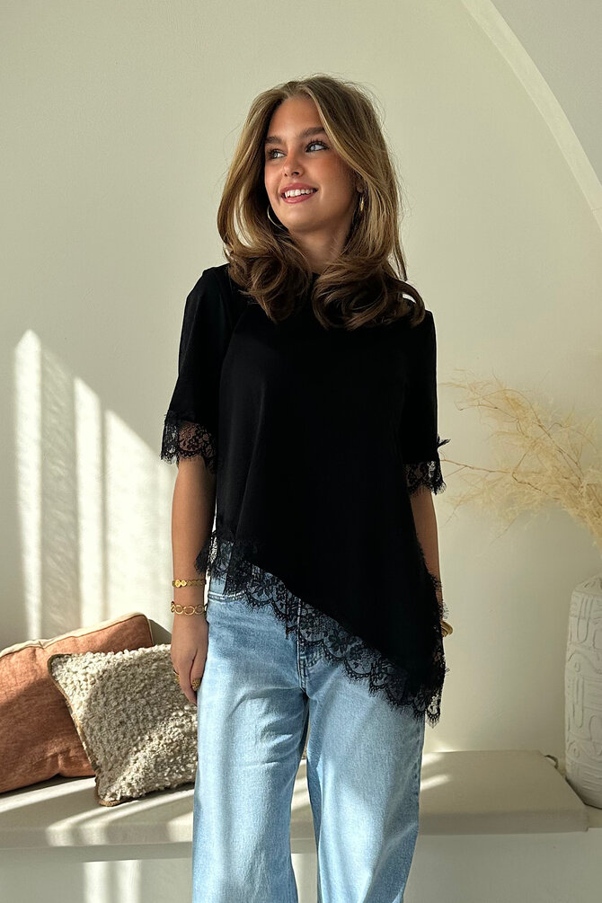 Kanten Shirt - Zwart